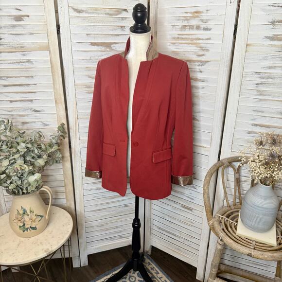 WHBM NEW Women's 14 Metallic Trim Blazer Jacket Burnt Sienna Career Quiet Luxury - Picture 6 of 16
